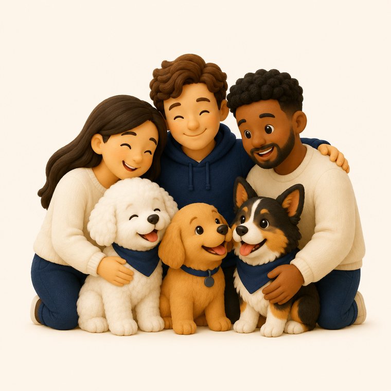 Pet parents and their dogs together — messaging to plan a meet-up